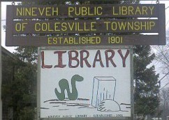Nineveh Library sign